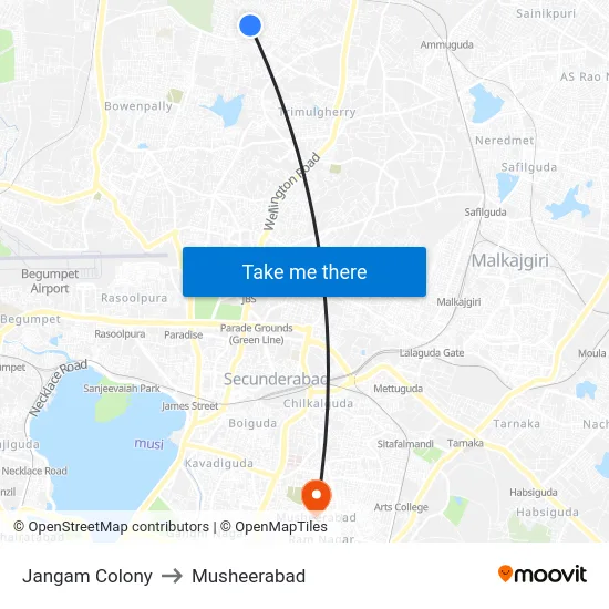 Jangam Colony to Musheerabad map