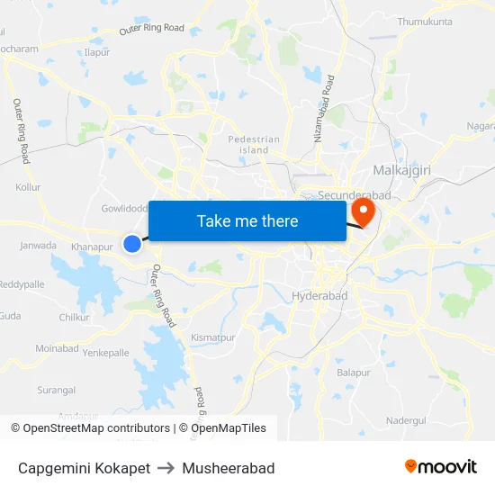Capgemini Kokapet to Musheerabad map