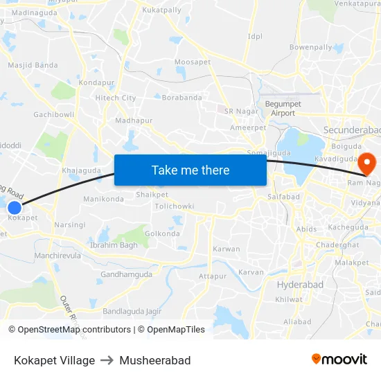 Kokapet Village to Musheerabad map