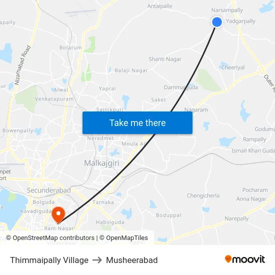 Thimmaipally Village to Musheerabad map