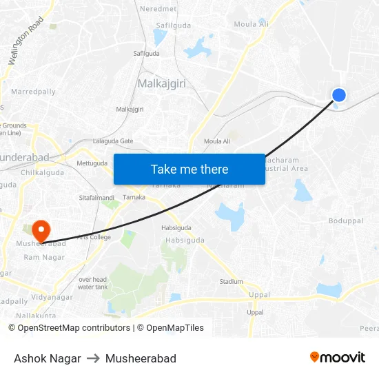 Ashok Nagar to Musheerabad map
