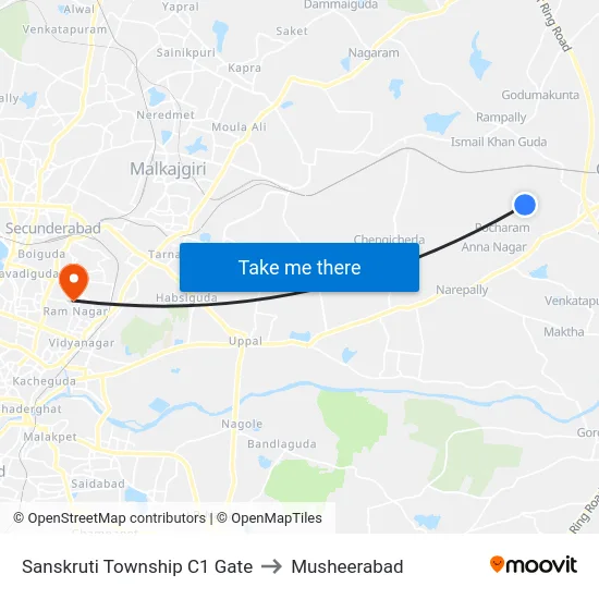 Sanskruti Township C1 Gate to Musheerabad map