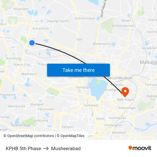 KPHB 5th Phase to Musheerabad map