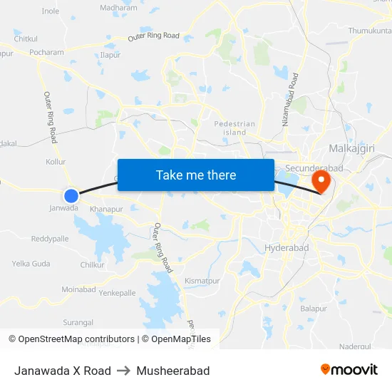 Janawada X Road to Musheerabad map
