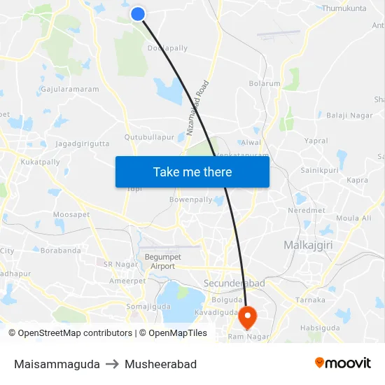Maisammaguda to Musheerabad map