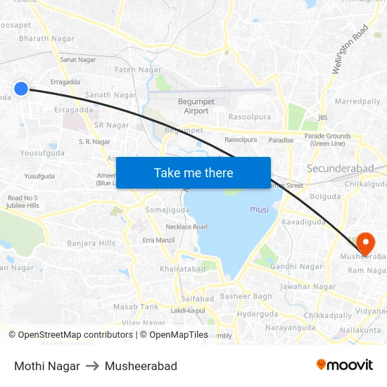Mothi Nagar to Musheerabad map
