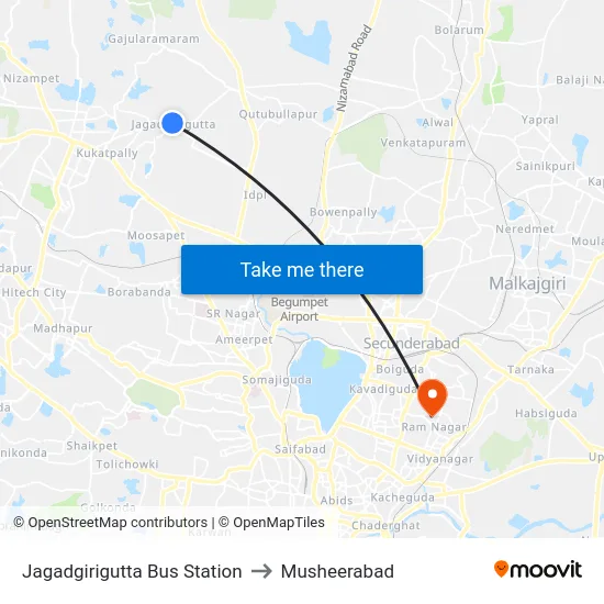 Jagadgirigutta Bus Station to Musheerabad map
