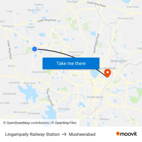 Lingampally Railway Station to Musheerabad map