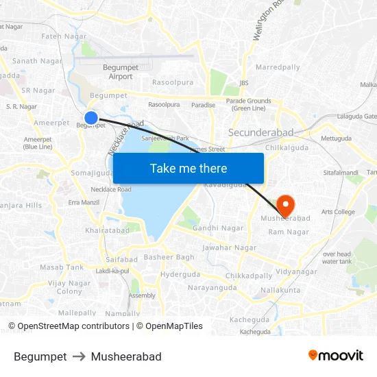 Begumpet to Musheerabad map