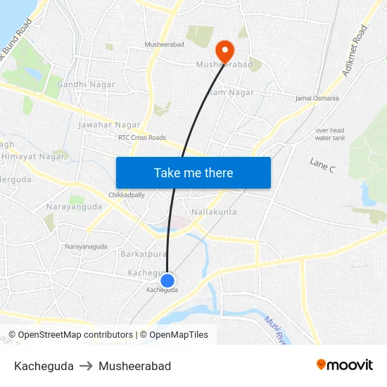 Kacheguda to Musheerabad map