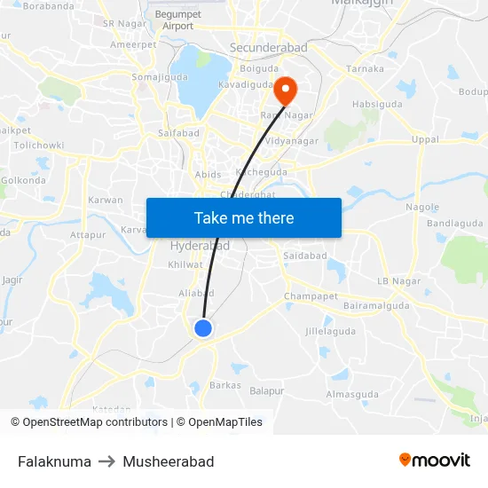 Falaknuma to Musheerabad map
