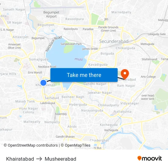 Khairatabad to Musheerabad map