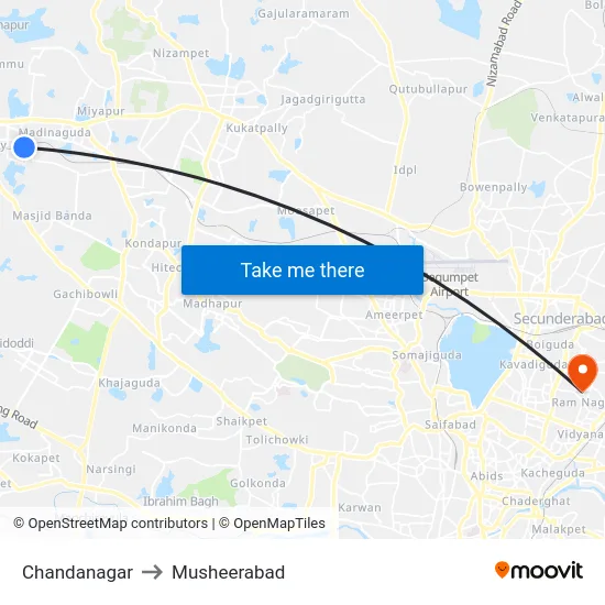 Chandanagar to Musheerabad map
