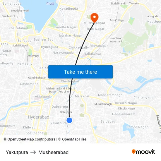 Yakutpura to Musheerabad map