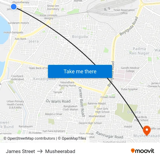 James Street to Musheerabad map