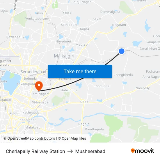 Cherlapally Railway Station to Musheerabad map