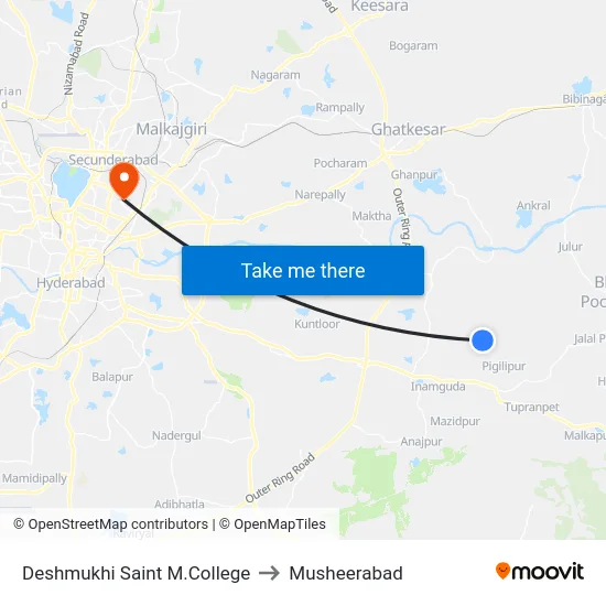 Deshmukhi Saint M.College to Musheerabad map