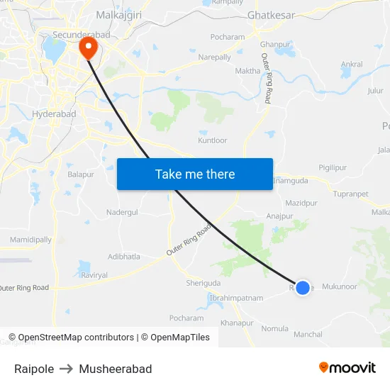 Raipole to Musheerabad map