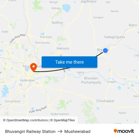 Bhuvangiri Railway Station to Musheerabad map