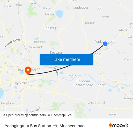 Yadagirigutta Bus Station to Musheerabad map