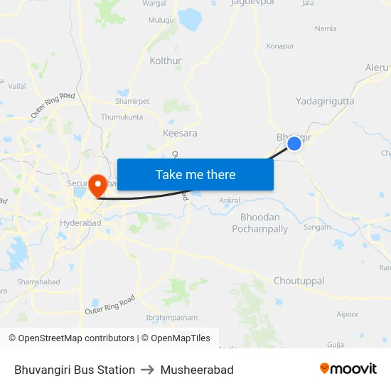 Bhuvangiri Bus Station to Musheerabad map