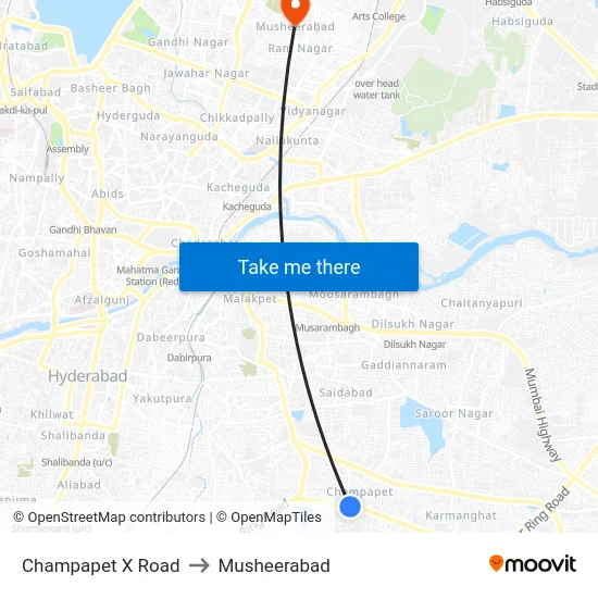 Champapet X Road to Musheerabad map