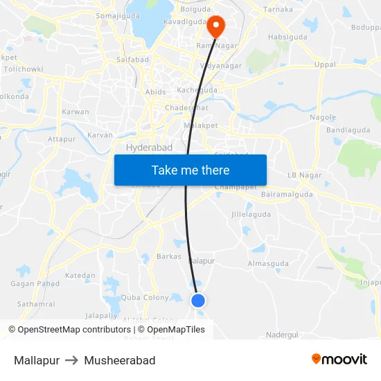Mallapur to Musheerabad map