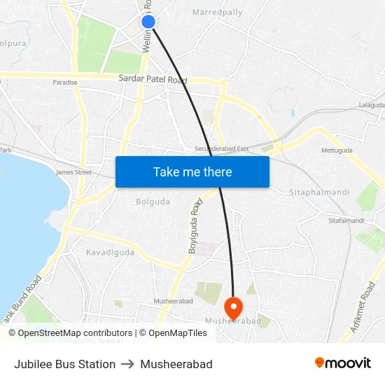 Jubilee Bus Station to Musheerabad map