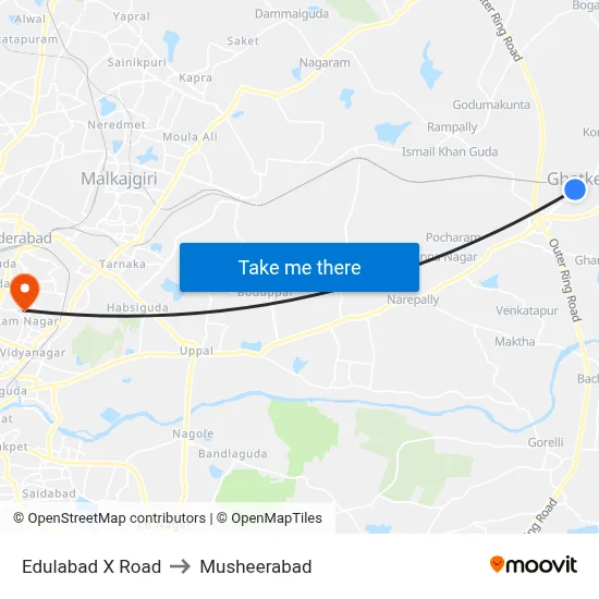 Edulabad X Road to Musheerabad map