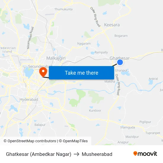 Ghatkesar (Ambedkar Nagar) to Musheerabad map