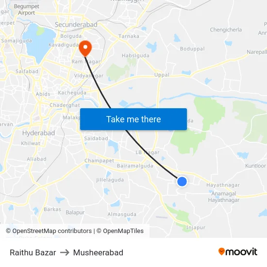 Raithu Bazar to Musheerabad map