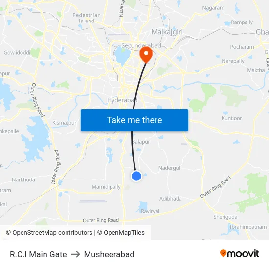 R.C.I Main Gate to Musheerabad map