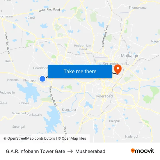 G.A.R.Infobahn Tower Gate to Musheerabad map