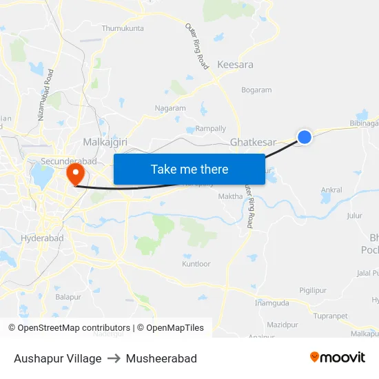 Aushapur Village to Musheerabad map