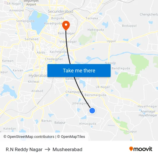 R.N Reddy Nagar to Musheerabad map