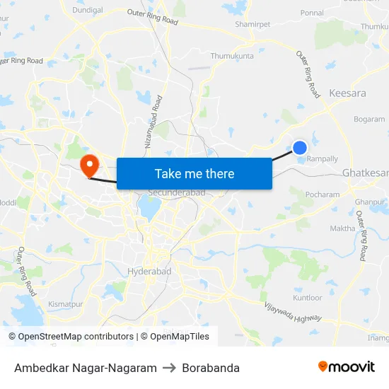 Ambedkar Nagar-Nagaram to Borabanda map