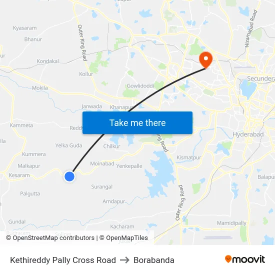 Kethireddy Pally Cross Road to Borabanda map