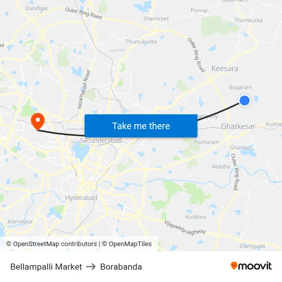 Bellampalli Market to Borabanda map