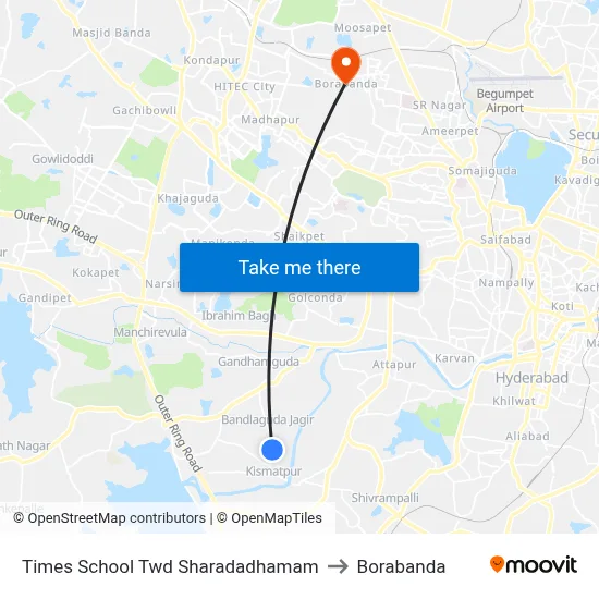 Times School Twd Sharadadhamam to Borabanda map