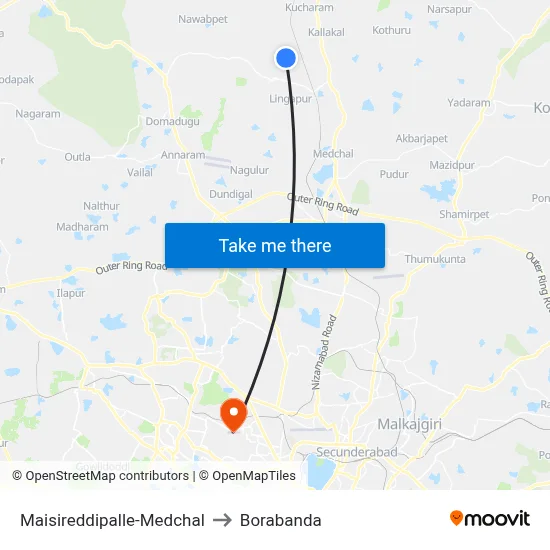 Maisireddipalle-Medchal to Borabanda map