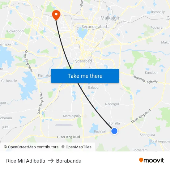 Rice  Mil Adibatla to Borabanda map
