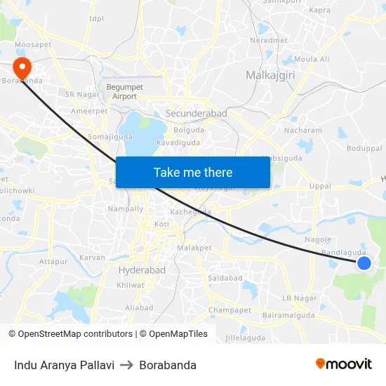Indu Aranya Pallavi to Borabanda map