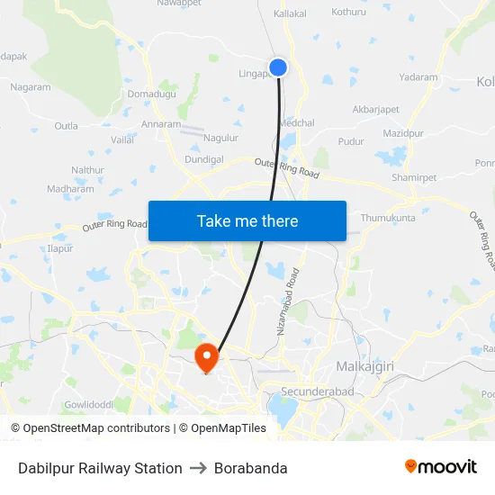 Dabilpur Railway Station to Borabanda map