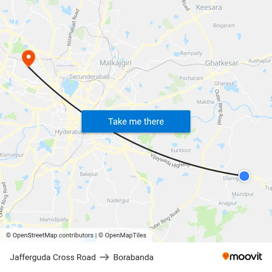 Jafferguda Cross Road to Borabanda map