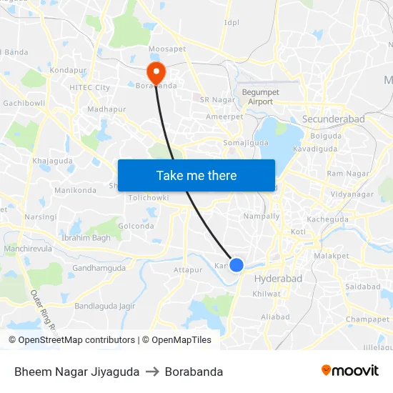 Bheem Nagar Jiyaguda to Borabanda map