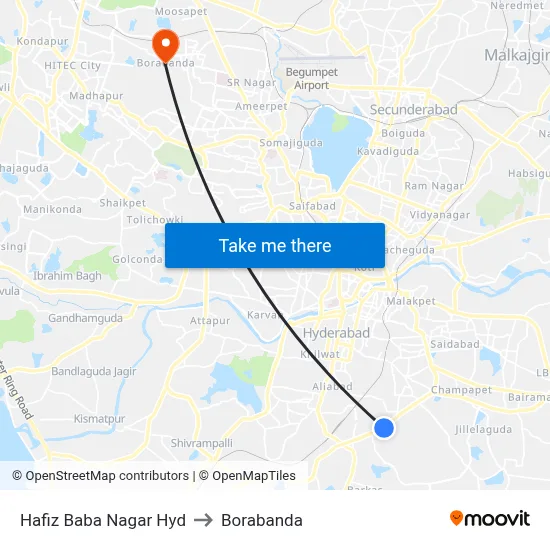Hafiz Baba Nagar Hyd to Borabanda map