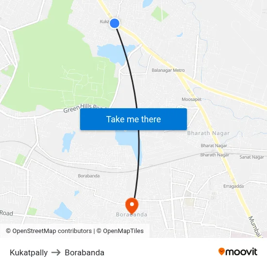 Kukatpally to Borabanda map