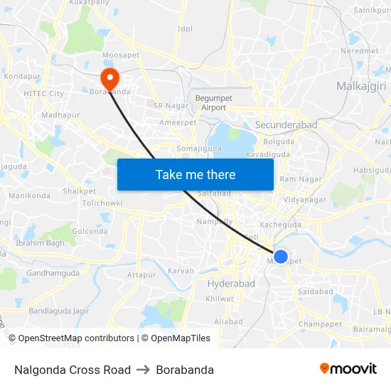 Nalgonda Cross Road to Borabanda map