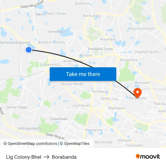 Lig Colony-Bhel to Borabanda map