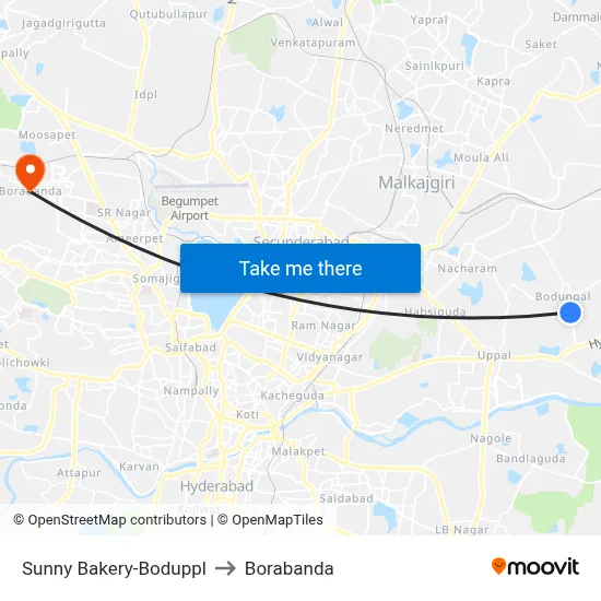Sunny Bakery-Boduppl to Borabanda map
